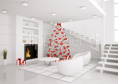 Christmas tree in the modern interior 3d render
