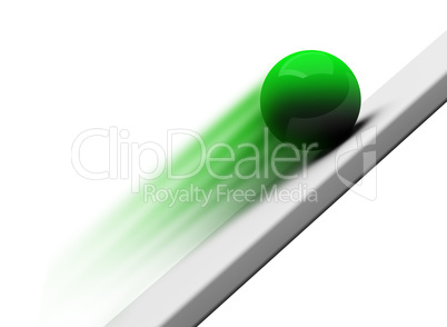 Green chrome ball rolling upwards 3d