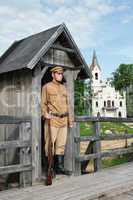 Retro style picture with soldier at sentry.