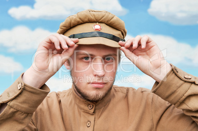 Portrait of soldier in retro style picture