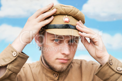 Portrait of soldier in retro style picture