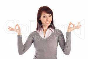 Attractive Young Woman Showing OK gesture