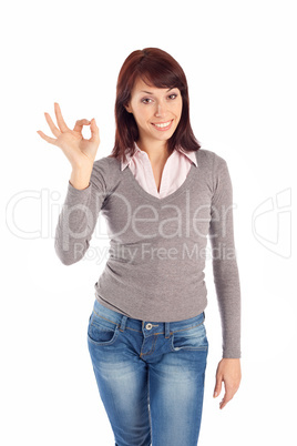 Young Woman Showing OK Gesture