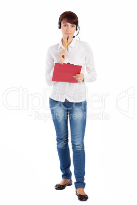 Female Customer Service Representative Thoughtful Pose