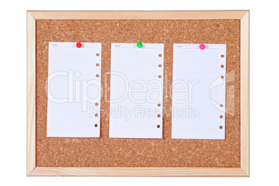 Isolated Corkboard with Blank Paper Notes