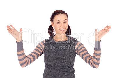 Young Cheerful Woman Hands Up