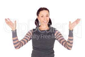Young Cheerful Woman Hands Up