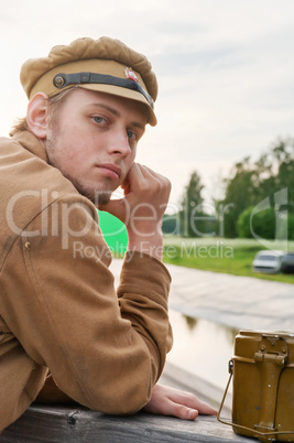 Portrait of soldier in retro style picture