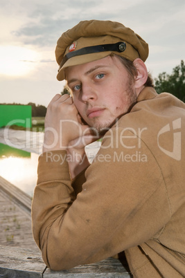 Portrait of soldier in retro style picture