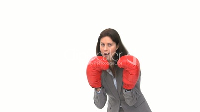 Geschäftsfrau mit  Boxhandschuhen