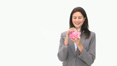 Geschäftsfrau mit Sparschwein
