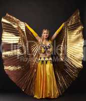 Beauty woman dance with gold wing