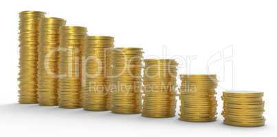 Growth or recession: golden coins stacks