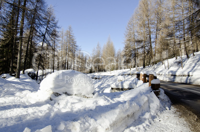 Snowy Landscape of Dolomites Mountains during Winter