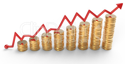 Progress: red graph over golden coins stacks