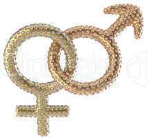 Female and male gender symbols with gems
