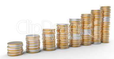 Financial Progress: golden and silver coins stacks