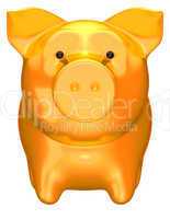 Golden piggy bank front view isolated