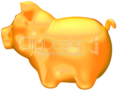 Golden piggy bank side view isolated