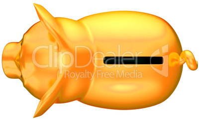 Golden piggy bank top view isolated