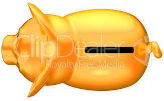 Golden piggy bank top view isolated