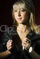 Girl at black background
