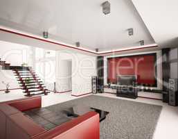 Modern interior of living room 3d