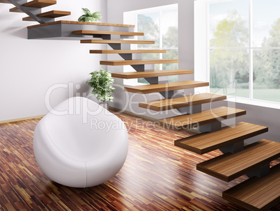 Armchair and staircase 3d