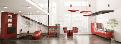Modern interior of apartment panorama 3d render