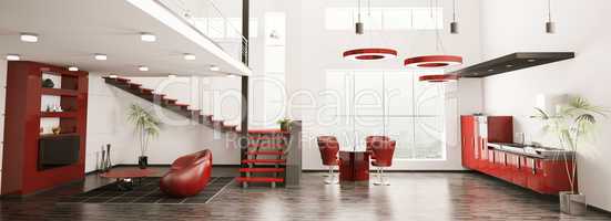 Modern interior of apartment panorama 3d render