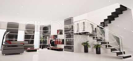 Modern apartment interior panorama 3d render