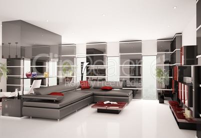 Modern living room interior 3d render