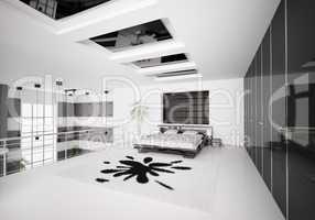 Modern bedroom interior 3d