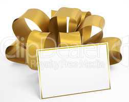 Gold ribbon with blank card 3d