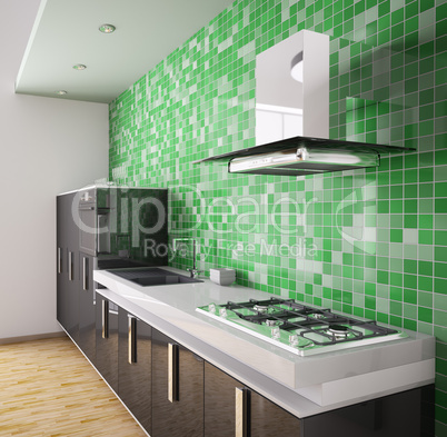 Modern black kitchen interior 3d