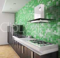 Modern black kitchen interior 3d