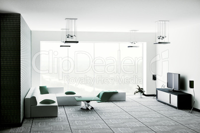 Living room interior 3d render