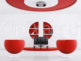 Red white living room 3d