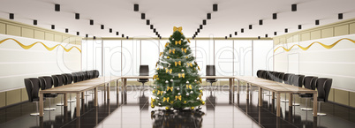 Christmas interior of modern boardroom panorama 3d