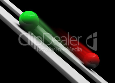 Green and red balls rolling upwards and downwards 3d