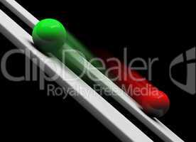 Green and red balls rolling upwards and downwards 3d