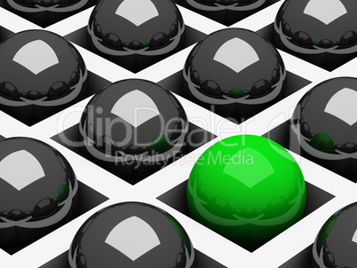 Abstract background with chrome black and green balls