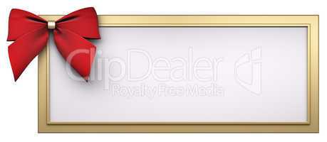 Golden frame with red ribbon bow 3d render
