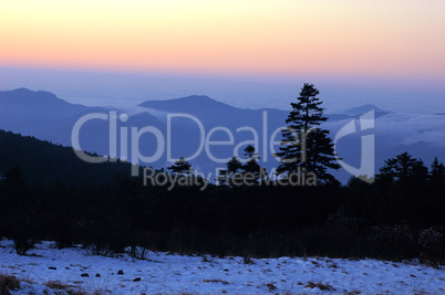 Landscape of mountains in winter