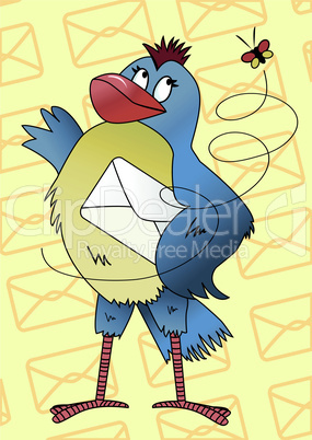 Blue bird with an envelope