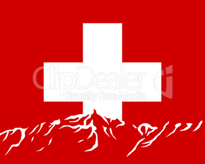 Gebirge mit Fahne der Schweiz