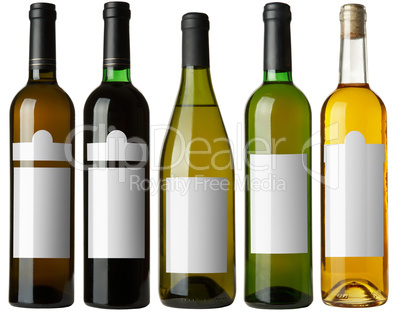 Set 5 bottles with white labels