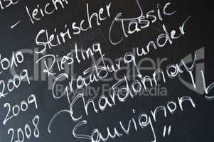 Tafel in einer Weinstube Chalkboard in a wine bar