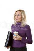 Young female teacher in a break with coffee