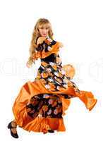 Mature blond woman dance in gypsy costume